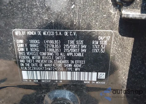 2017 Honda Hr-V Ex-L from USA, damaged, VIN 3CZRU6H73HM724350
